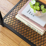 Rustic Brown 2-Tier End Table with Metal Frame and Storage Shelf - Close-Up Angle