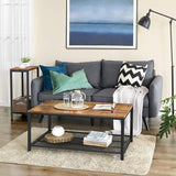 Narrow Rustic Brown Accent Table with Iron Mesh Shelf - Top-Down View