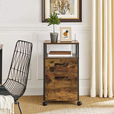 Industrial-Style File Cabinet with Dual Drawers, Wheels, and Open Storage in Rustic Brown and Black - Side View