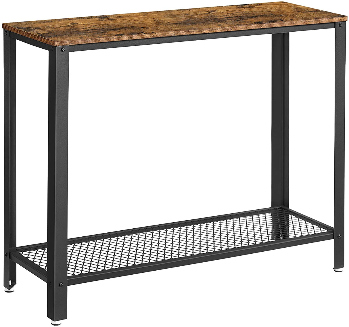 Rustic Brown Metal Frame Console Table with Industrial Charm