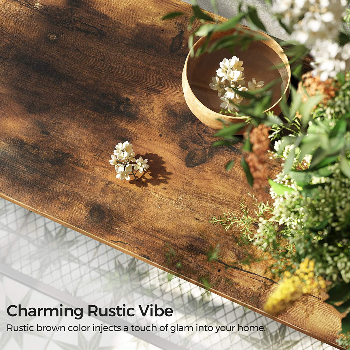 Rustic Brown Metal Frame Console Table with Industrial Charm
