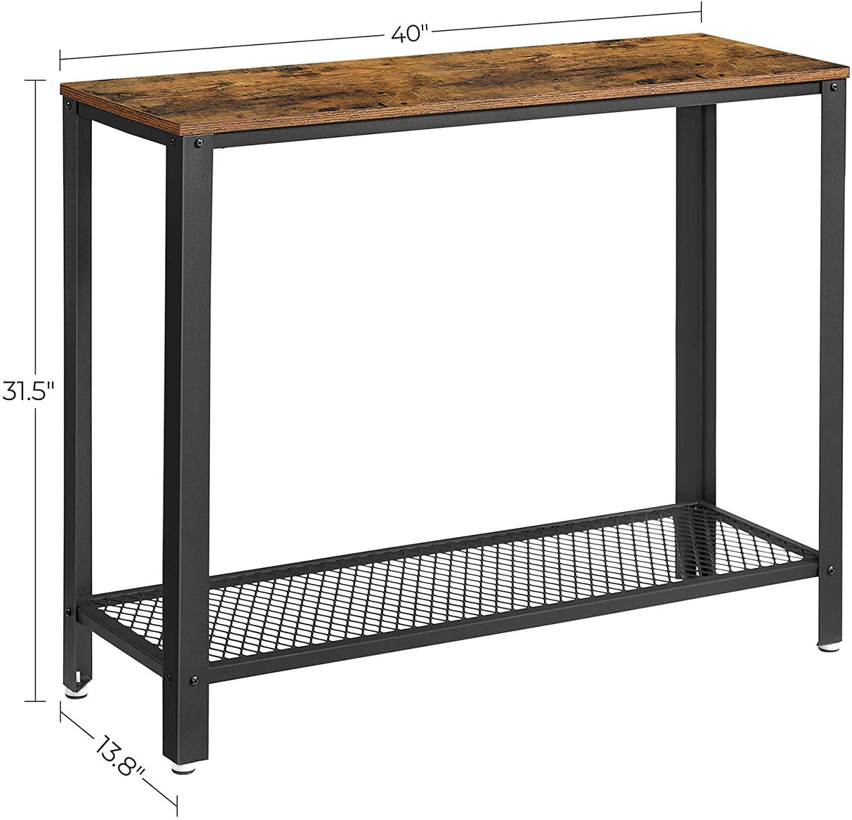 Rustic Brown Metal Frame Console Table with Industrial Charm