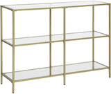 Modern 3-Tier Glass Console Table with Metal Frame and Versatile Storage - Front View