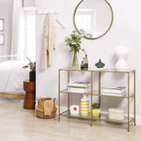 Modern 3-Tier Glass Console Table with Metal Frame and Versatile Storage - Top-Down View