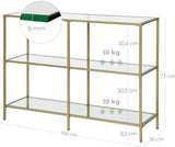 Modern 3-Tier Glass Console Table with Metal Frame and Versatile Storage - Rear View