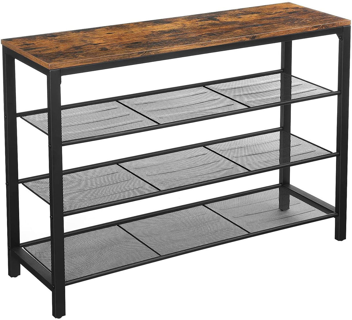 Rustic Brown and Black 3-Tier Mesh Shoe Organizer Rack