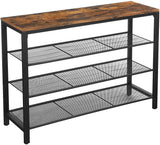 Rustic Brown and Black 3-Tier Mesh Shoe Organizer Rack - Side View