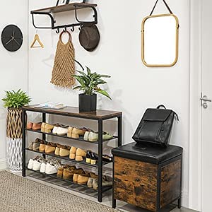 Rustic Brown and Black 3-Tier Mesh Shoe Organizer Rack