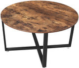 Rustic Round Coffee Table with Matte Black Steel Legs - Front View