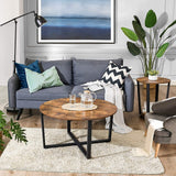 Rustic Round Coffee Table with Matte Black Steel Legs - Side View