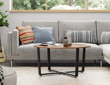Rustic Round Coffee Table with Matte Black Steel Legs - Rear View