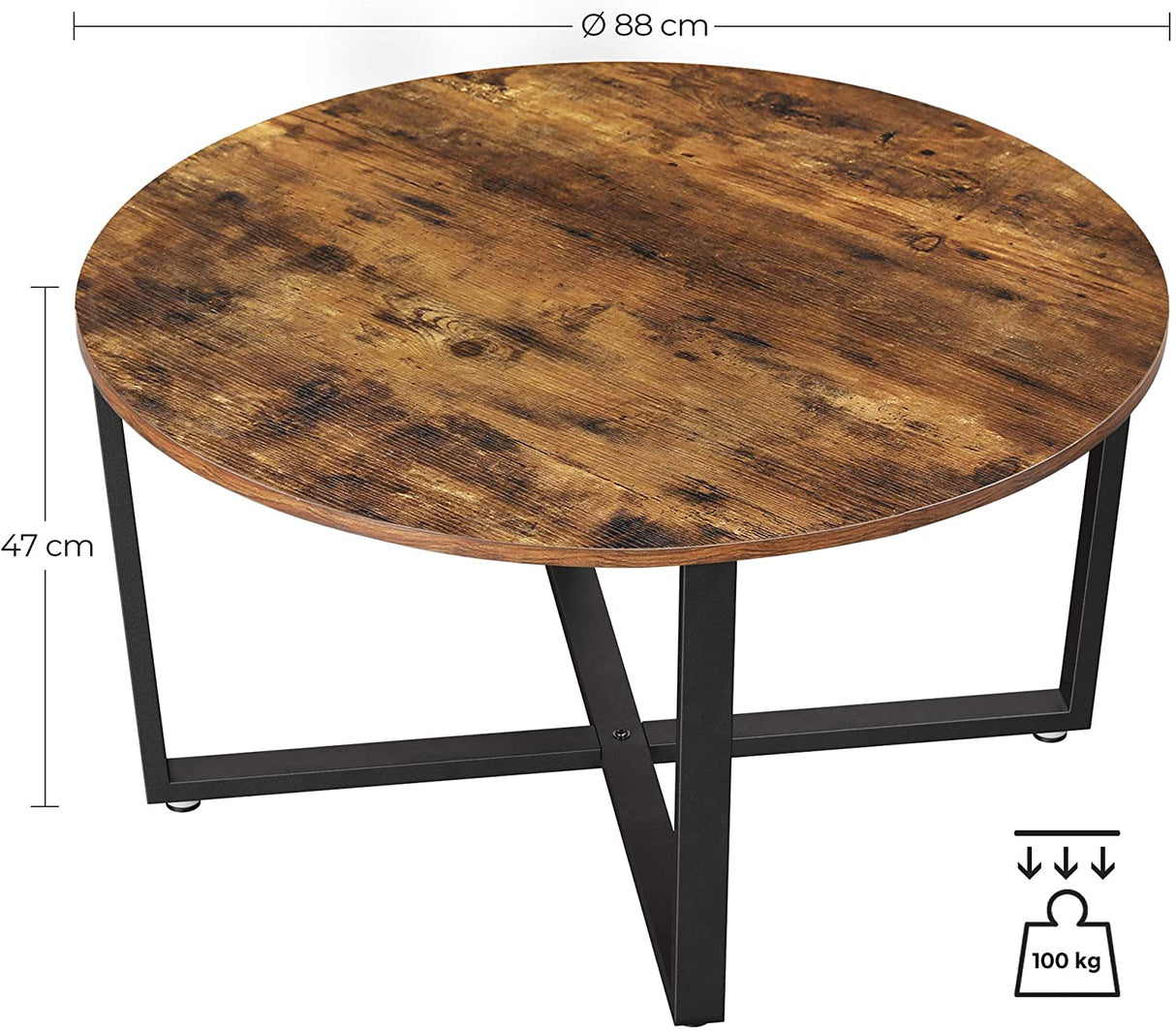 Rustic Round Coffee Table with Matte Black Steel Legs