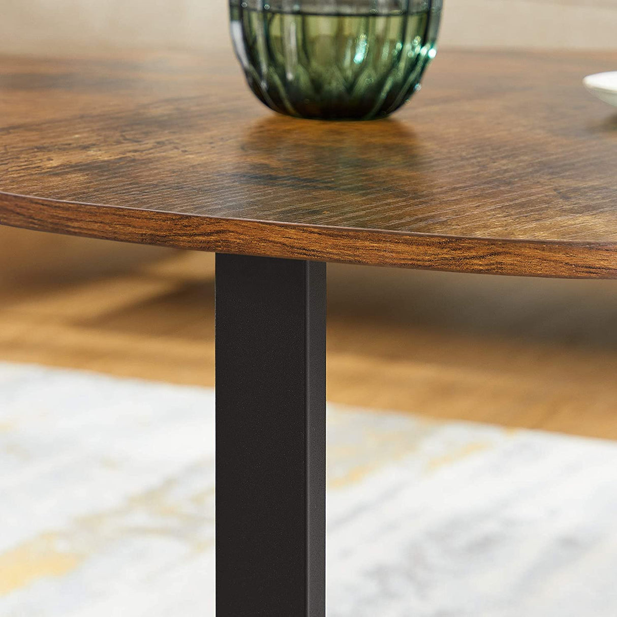Rustic Round Coffee Table with Matte Black Steel Legs