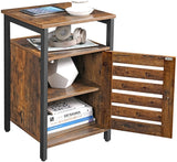 Rustic Brown and Black Nightstand with Adjustable Shelves and Steel Frame - 40 x 40 x 60 cm - Side View