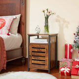 Rustic Brown and Black Nightstand with Adjustable Shelves and Steel Frame - 40 x 40 x 60 cm
