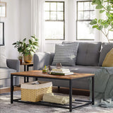 Rustic Brown Coffee Table with Durable Mesh Storage Shelf