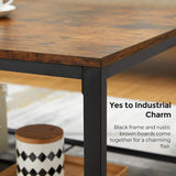 Rustic Brown Coffee Table with Durable Mesh Storage Shelf - 45-Degree Angle