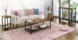 Rustic Brown Coffee Table with Durable Mesh Storage Shelf - Extra Image