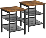 Industrial Chic Set of 2 Nightstands with Versatile Mesh Shelves in Rustic Brown and Black - Front View