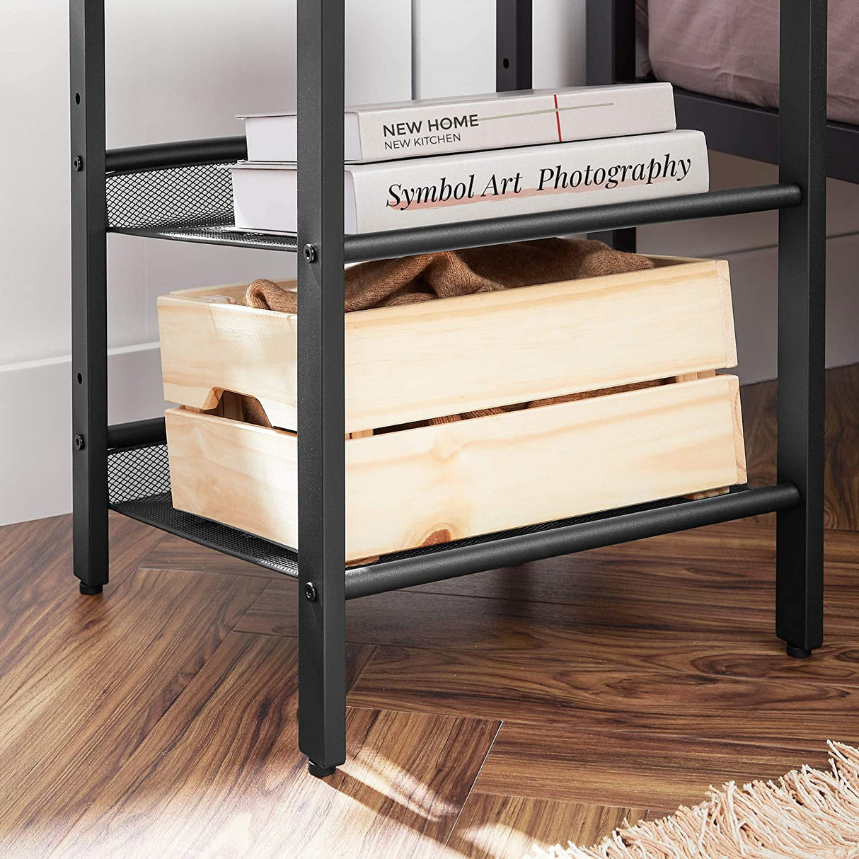 Industrial Chic Set of 2 Nightstands with Versatile Mesh Shelves in Rustic Brown and Black