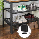 Rustic Brown Industrial Coat Rack Stand with Grid Wall and Shoe Storage - 185 cm Tall - Close-Up Angle