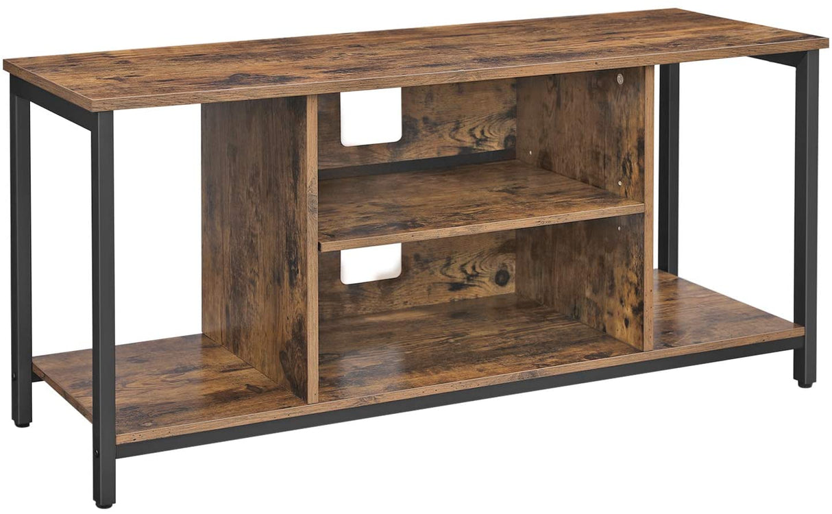Industrial Rustic Brown and Black TV Stand with Open Storage Solutions