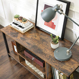 Industrial Rustic Brown and Black TV Stand with Open Storage Solutions - Rear View