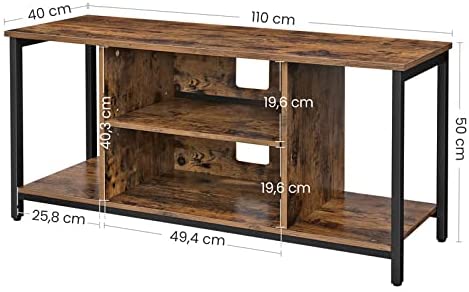 Industrial Rustic Brown and Black TV Stand with Open Storage Solutions