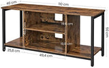Industrial Rustic Brown and Black TV Stand with Open Storage Solutions - Close-Up Angle