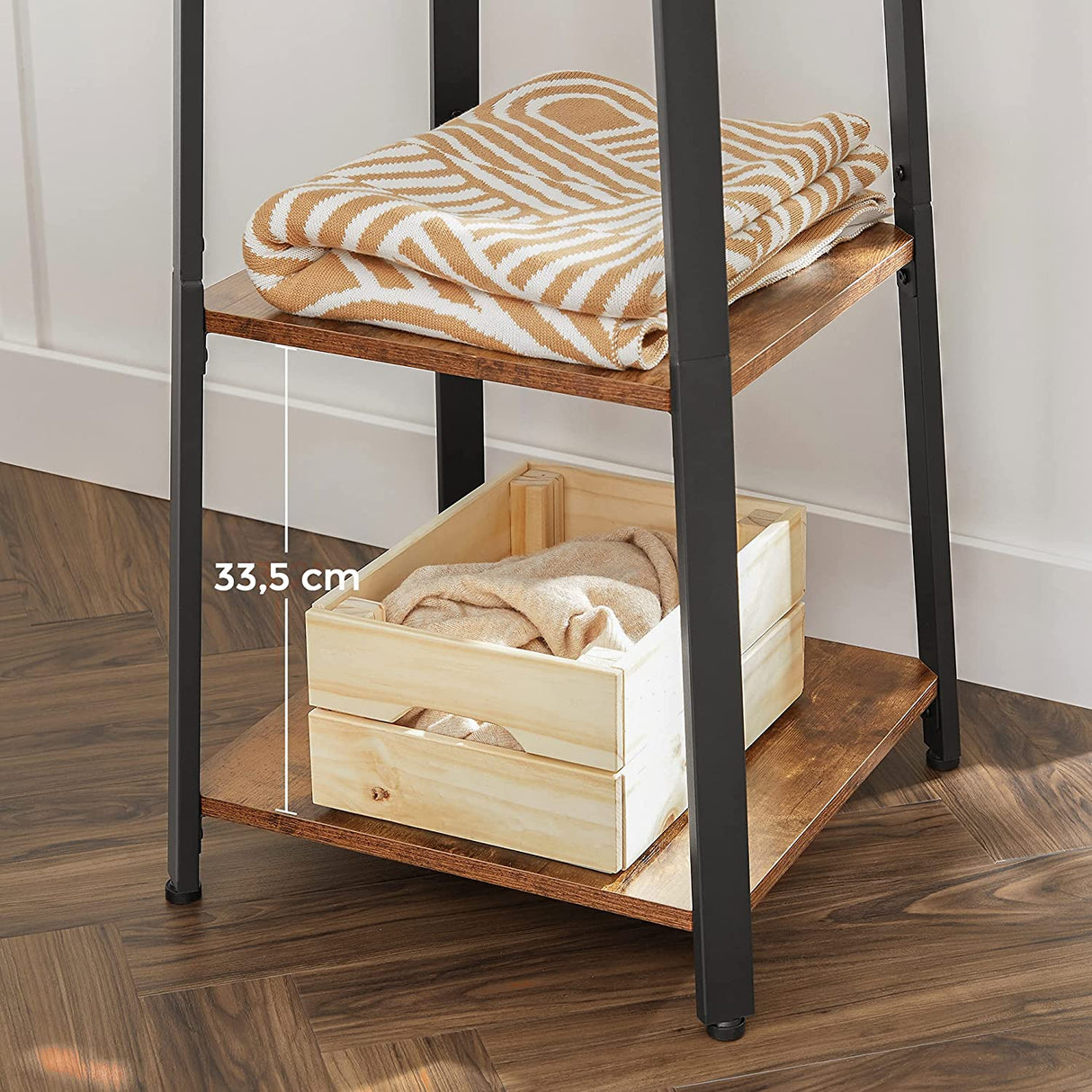 Industrial-Style Coat Rack with 3 Storage Shelves and Hooks in Rustic Brown and Black