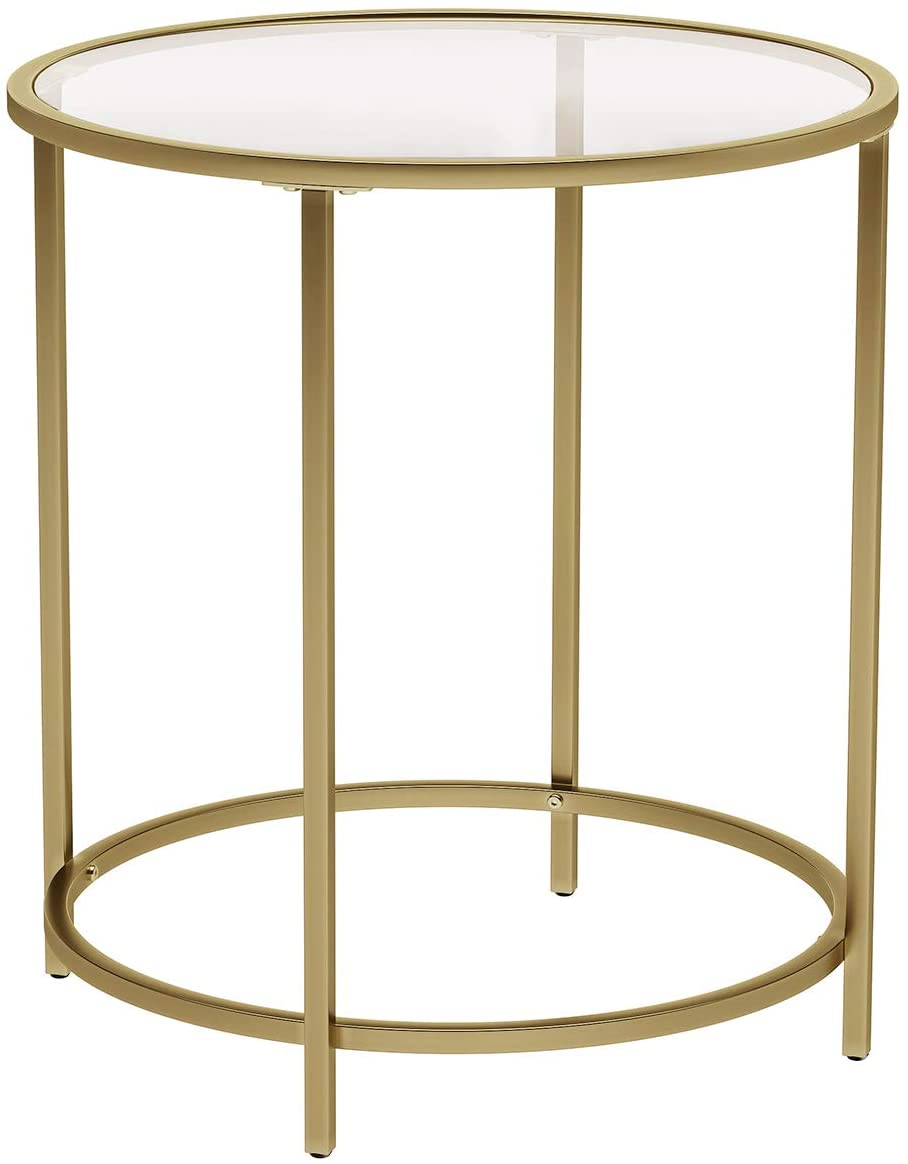 Elegant Gold Metal Frame Side Table with Tempered Glass Top