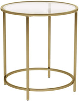 Elegant Gold Metal Frame Side Table with Tempered Glass Top - Front View