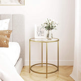 Elegant Gold Metal Frame Side Table with Tempered Glass Top - Side View