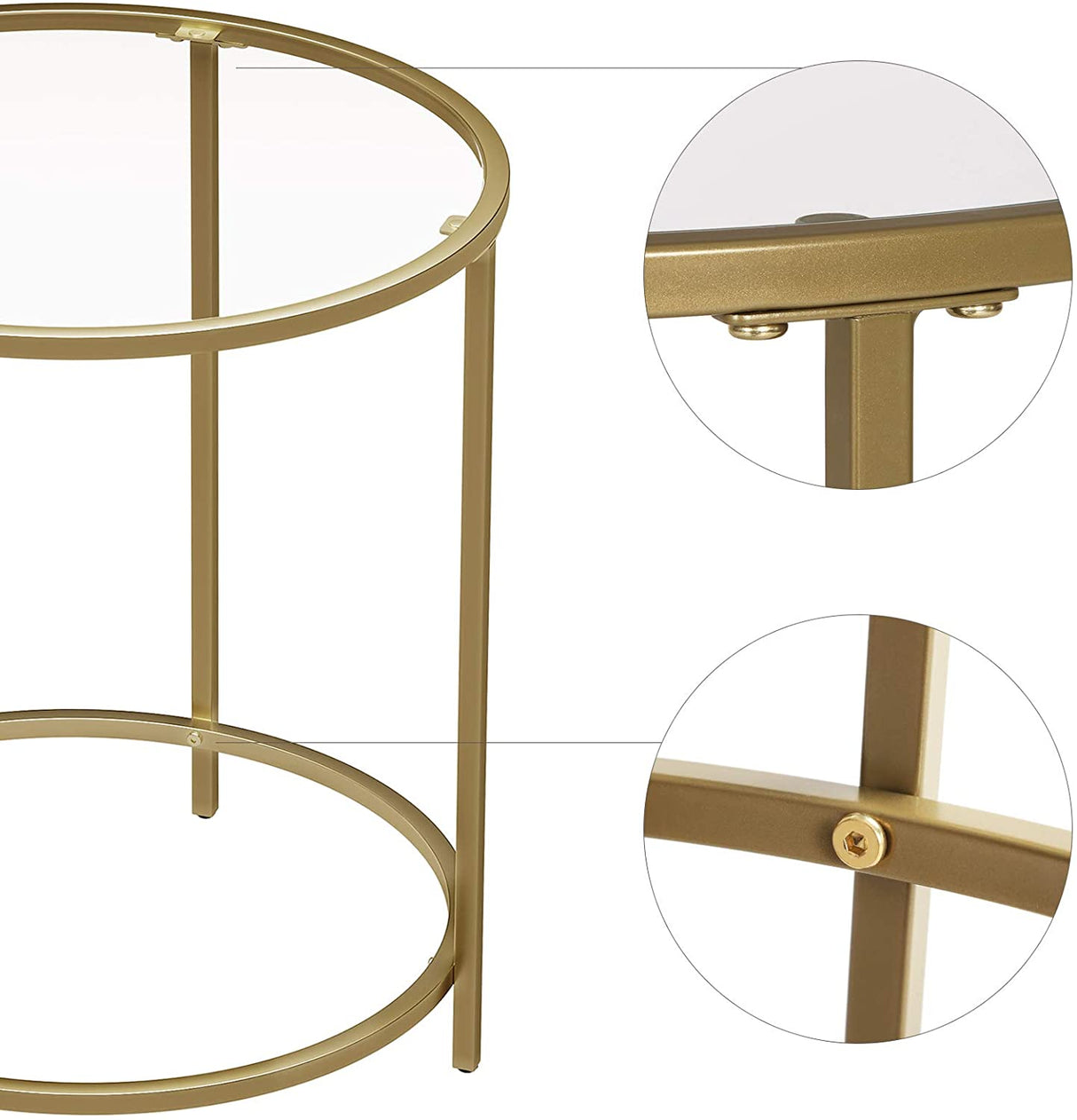 Elegant Gold Metal Frame Side Table with Tempered Glass Top