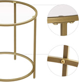 Elegant Gold Metal Frame Side Table with Tempered Glass Top - Top-Down View