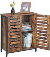 Rustic Industrial Sideboard Cabinet with Louvred Doors for Versatile Storage - Side View