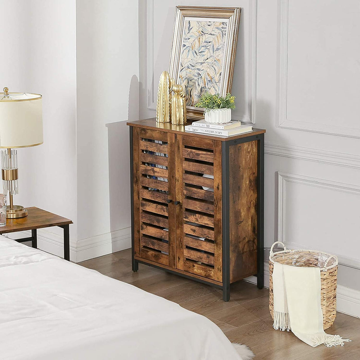 Rustic Industrial Sideboard Cabinet with Louvred Doors for Versatile Storage