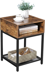 Rustic Brown and Black Side Table with Open Storage Compartment and Mesh Shelf - Rear View