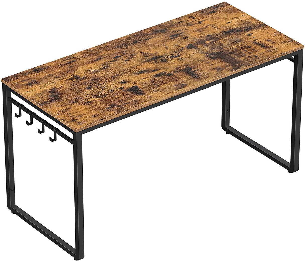 Industrial Style Home Office Desk with 8 Hooks - 140 x 60 cm Rustic Brown & Black Finish