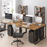 Industrial Style Home Office Desk with 8 Hooks - 140 x 60 cm Rustic Brown & Black Finish