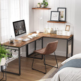 Industrial Style Home Office Desk with 8 Hooks - 140 x 60 cm Rustic Brown & Black Finish - Close-Up Angle