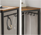 Industrial Style Home Office Desk with 8 Hooks - 140 x 60 cm Rustic Brown & Black Finish - Low Angle
