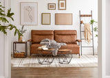 Set of 2 Rustic Industrial Style Side Tables with Sturdy Steel Frames in Brown and Black - Top-Down View
