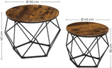 Set of 2 Rustic Industrial Style Side Tables with Sturdy Steel Frames in Brown and Black - Rear View