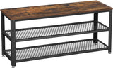 Rustic Brown and Black Shoe Storage Bench with 2 Shelves - 100 x 30 x 45 cm