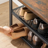 Rustic Brown and Black Shoe Storage Bench with 2 Shelves - 100 x 30 x 45 cm - Rear View