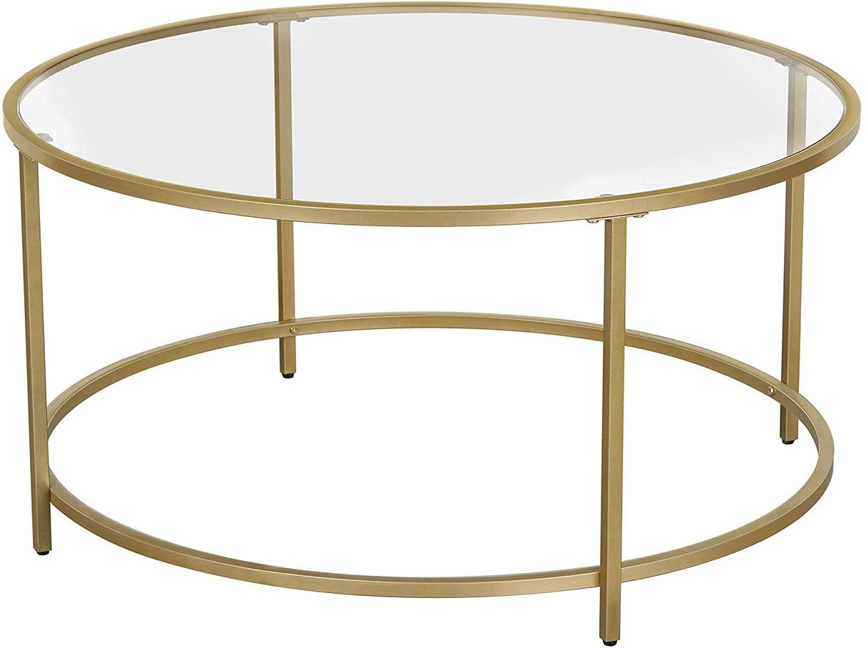 Elegant Golden Glass Coffee Table with Sturdy Iron Frame and Tempered Glass Surface