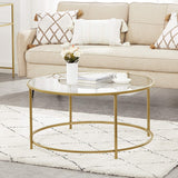 Elegant Golden Glass Coffee Table with Sturdy Iron Frame and Tempered Glass Surface