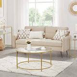 Elegant Golden Glass Coffee Table with Sturdy Iron Frame and Tempered Glass Surface - Side View