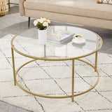Elegant Golden Glass Coffee Table with Sturdy Iron Frame and Tempered Glass Surface - Rear View